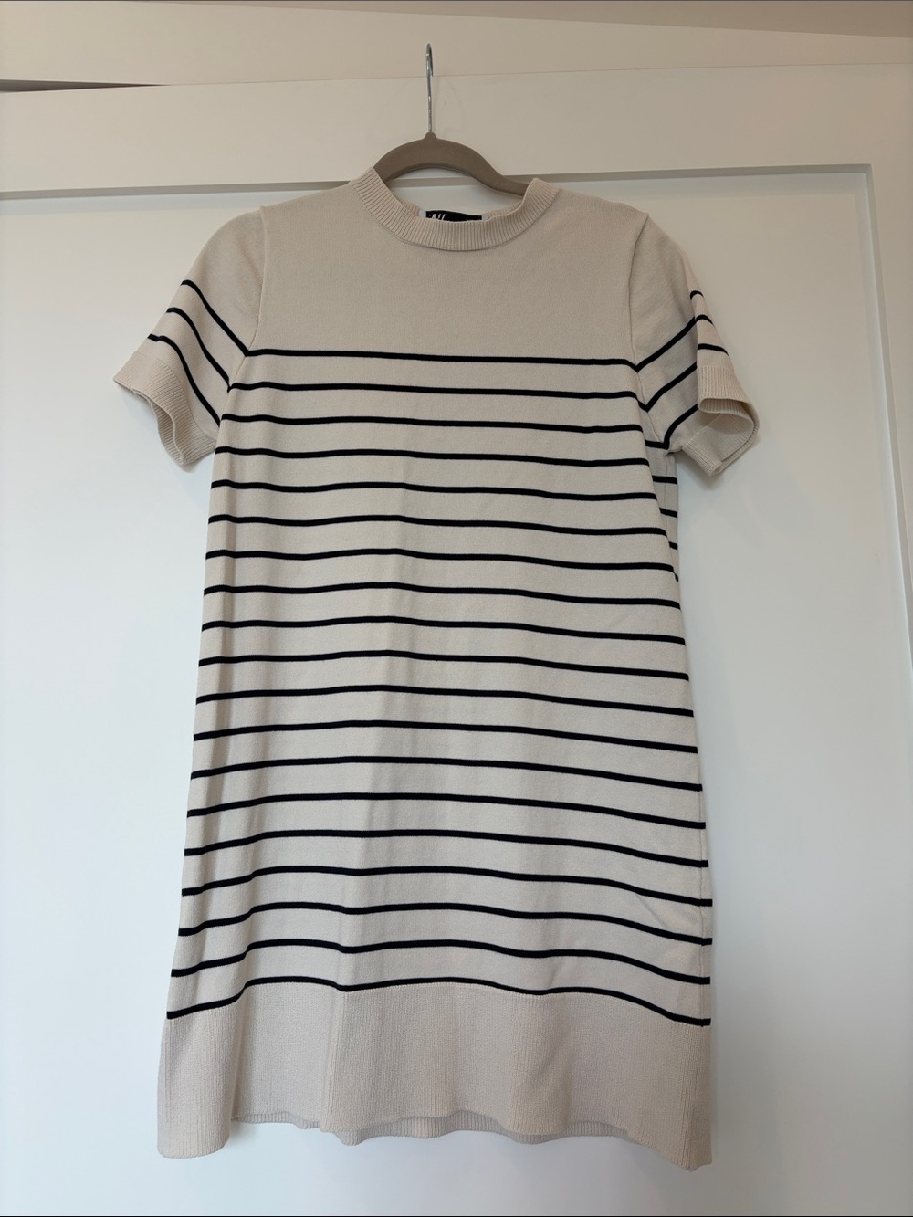 Zara Cream and Black Striped Midi Knit Dress